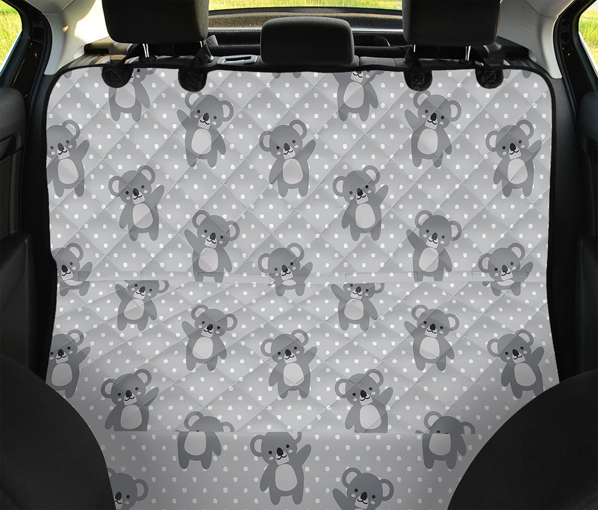 Grey Koala Pattern Print Pet Car Back Seat Cover