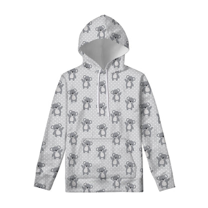 Grey Koala Pattern Print Pullover Hoodie