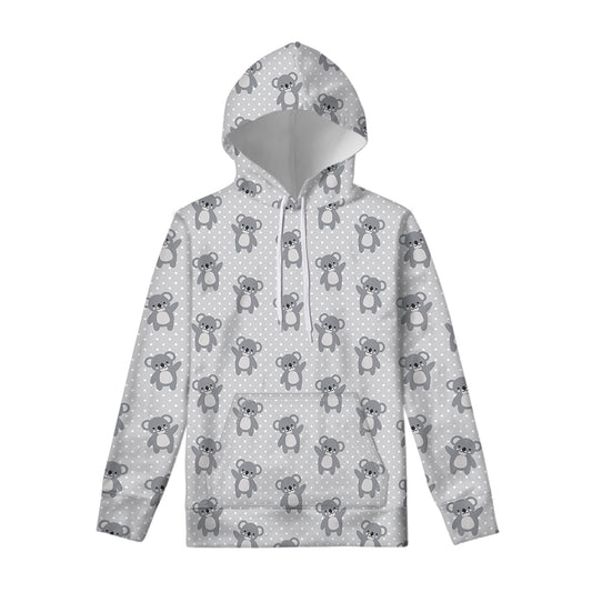 Grey Koala Pattern Print Pullover Hoodie