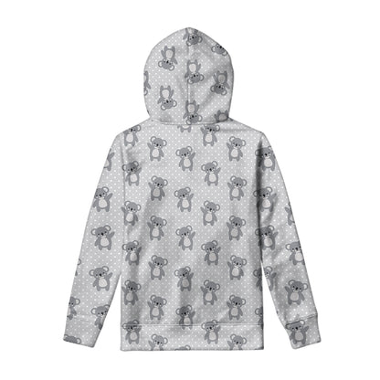 Grey Koala Pattern Print Pullover Hoodie
