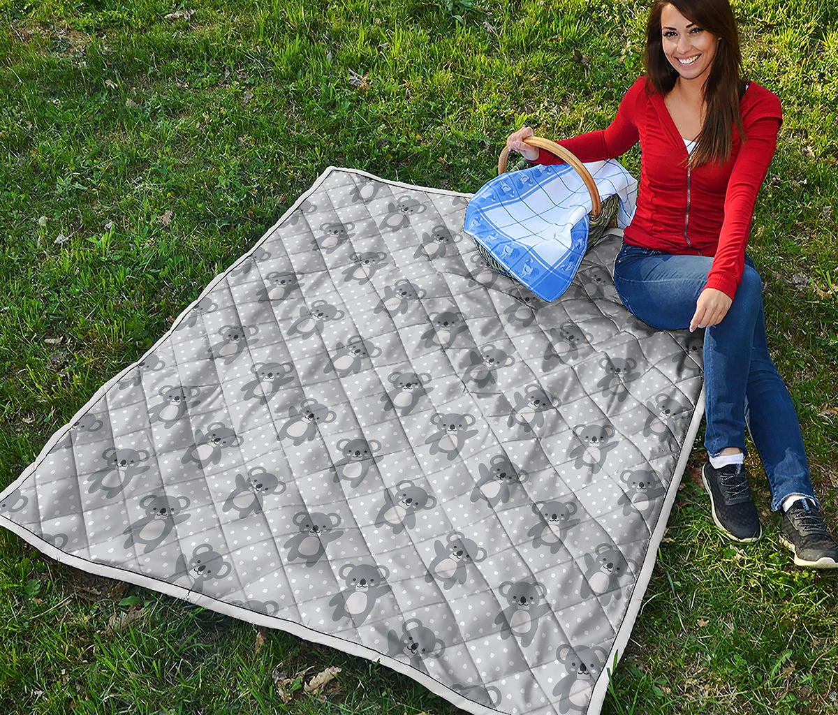 Grey Koala Pattern Print Quilt