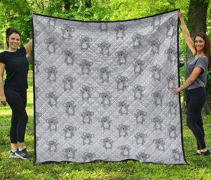 Grey Koala Pattern Print Quilt
