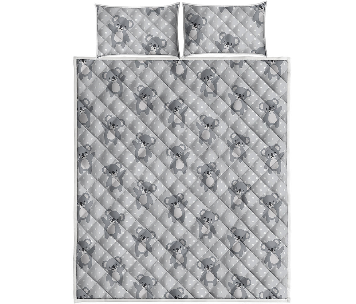 Grey Koala Pattern Print Quilt Bed Set