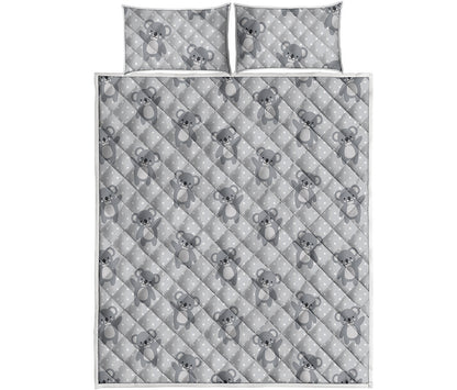 Grey Koala Pattern Print Quilt Bed Set