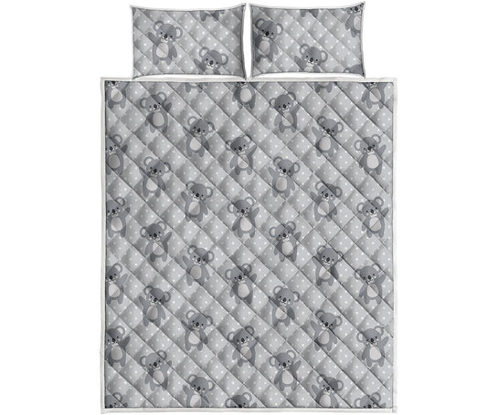 Grey Koala Pattern Print Quilt Bed Set