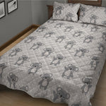 Grey Koala Pattern Print Quilt Bed Set