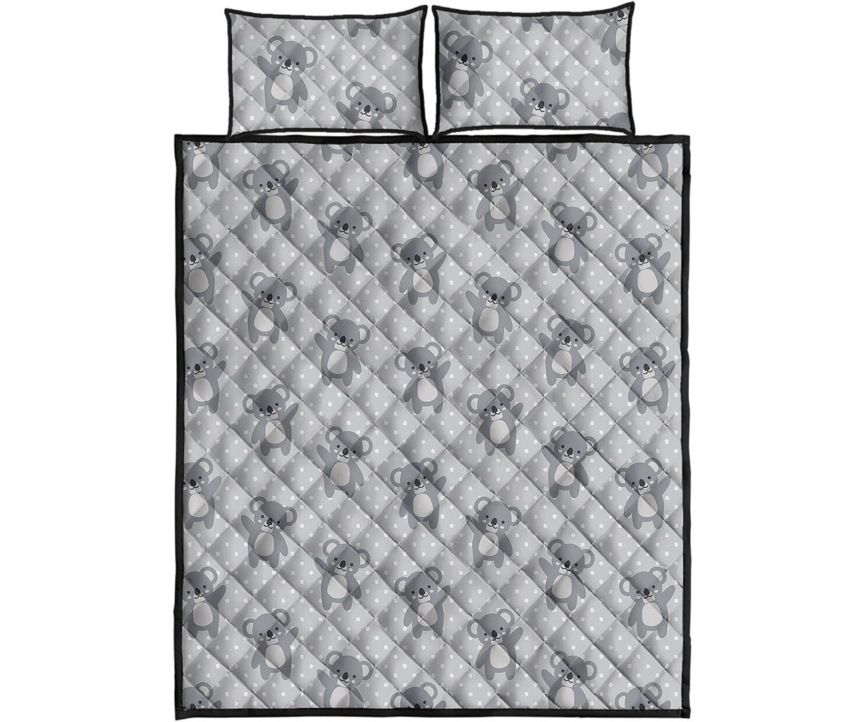 Grey Koala Pattern Print Quilt Bed Set