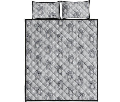 Grey Koala Pattern Print Quilt Bed Set