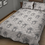 Grey Koala Pattern Print Quilt Bed Set