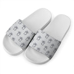 Grey Koala Pattern Print White Slide Sandals