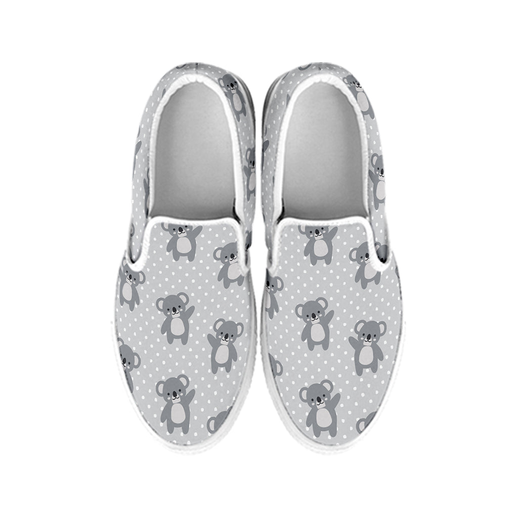 Grey Koala Pattern Print White Slip On Shoes