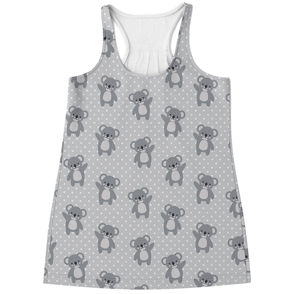 Grey Koala Pattern Print Women's Racerback Tank Top