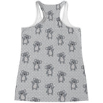 Grey Koala Pattern Print Women's Racerback Tank Top