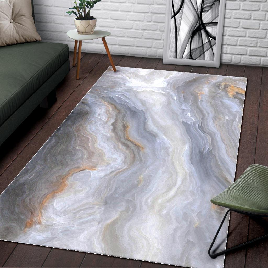 Grey Marble Print Area Rug GearFrost