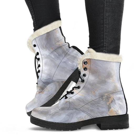 Grey Marble Print Comfy Boots GearFrost