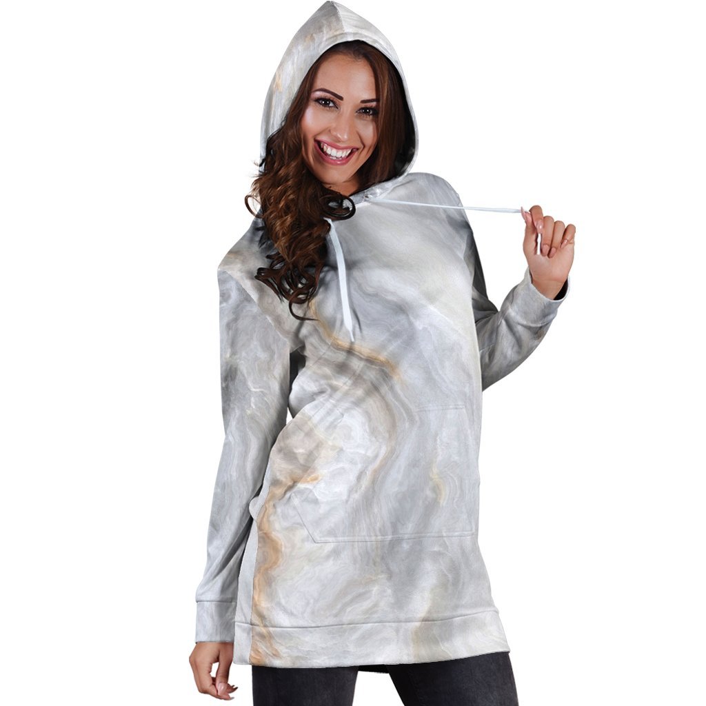 Grey Marble Print Hoodie Dress GearFrost