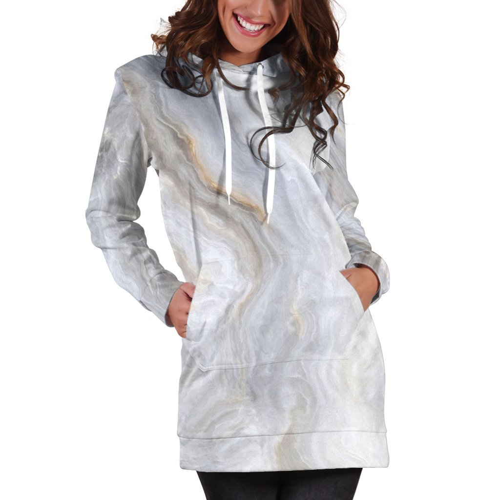 Grey Marble Print Hoodie Dress GearFrost