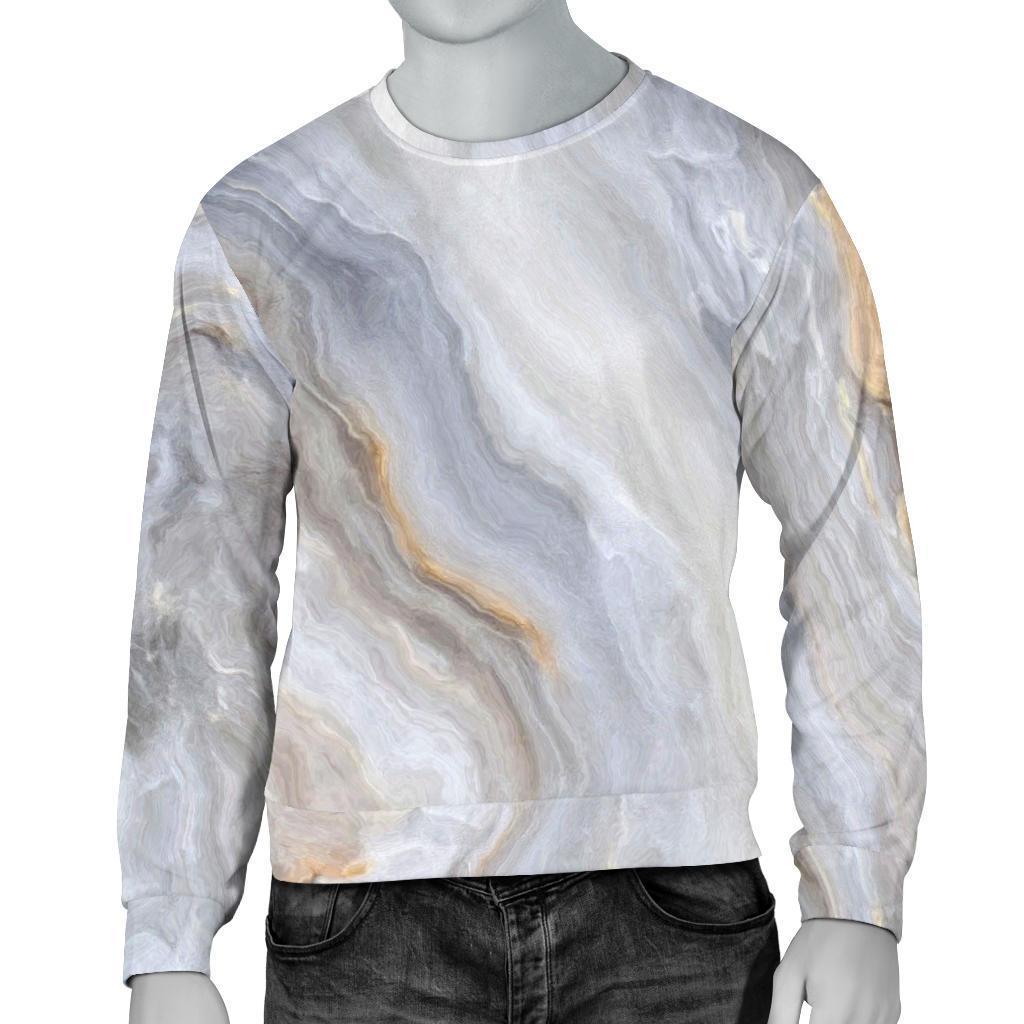 Grey Marble Print Men's Crewneck Sweatshirt GearFrost