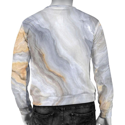 Grey Marble Print Men's Crewneck Sweatshirt GearFrost