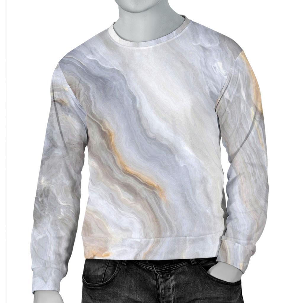 Grey Marble Print Men's Crewneck Sweatshirt GearFrost