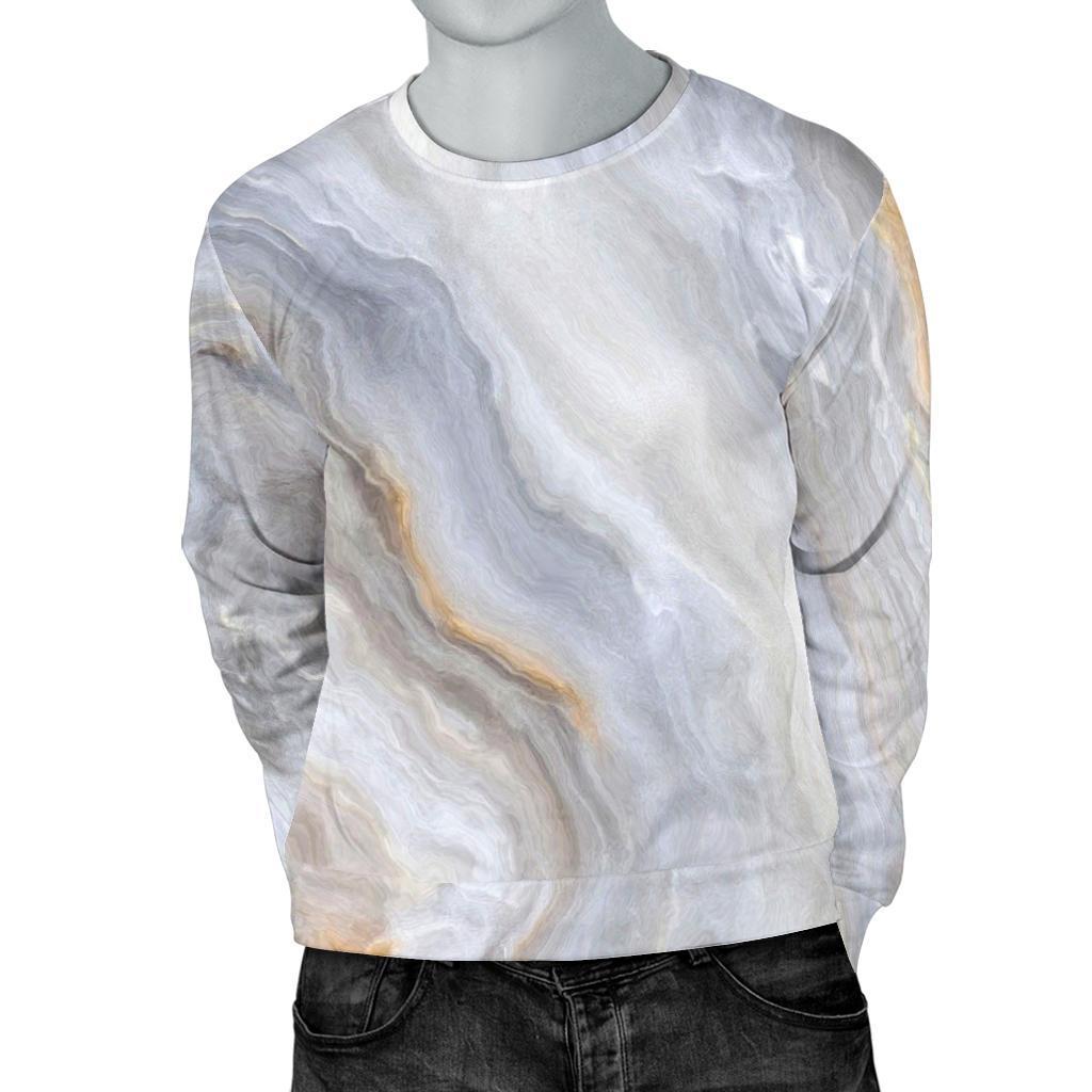 Grey Marble Print Men's Crewneck Sweatshirt GearFrost