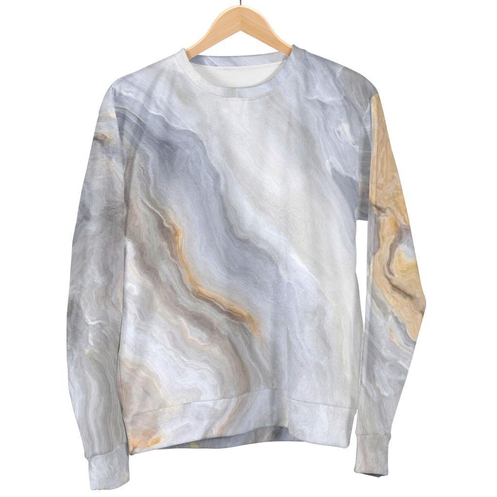 Grey Marble Print Men's Crewneck Sweatshirt GearFrost