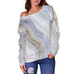 Grey Marble Print Off Shoulder Sweatshirt GearFrost