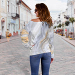 Grey Marble Print Off Shoulder Sweatshirt GearFrost