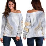 Grey Marble Print Off Shoulder Sweatshirt GearFrost