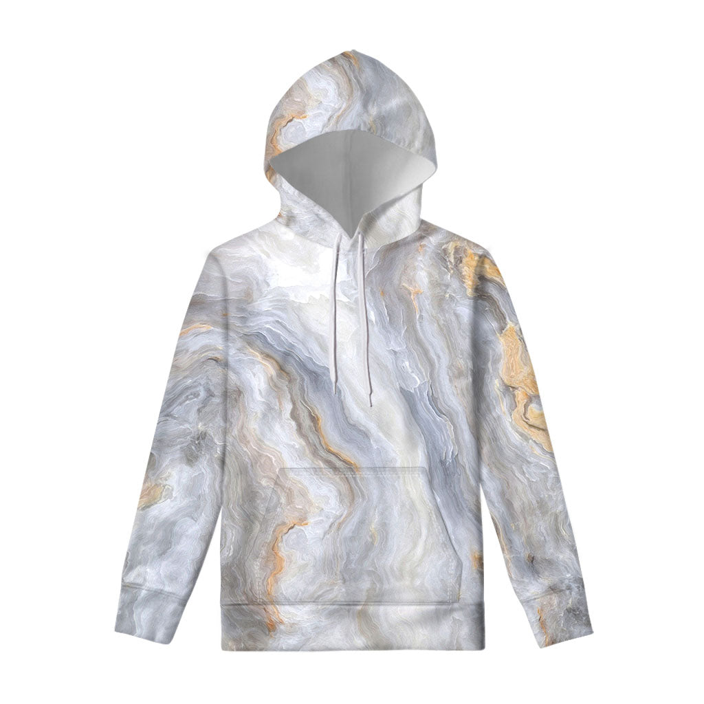 Grey Marble Print Pullover Hoodie