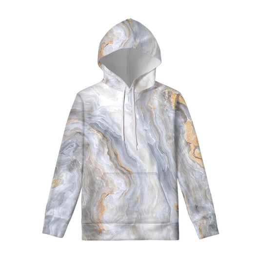 Grey Marble Print Pullover Hoodie