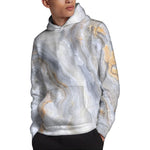Grey Marble Print Pullover Hoodie