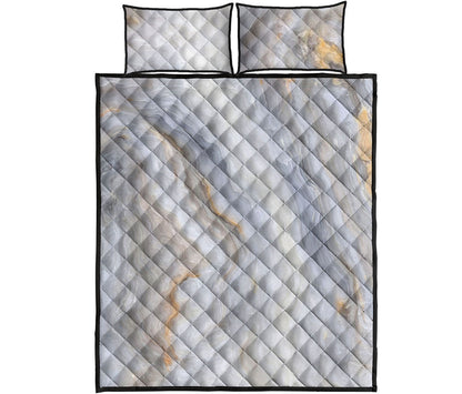Grey Marble Print Quilt Bed Set