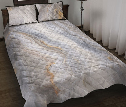 Grey Marble Print Quilt Bed Set