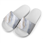 Grey Marble Print White Slide Sandals