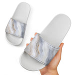 Grey Marble Print White Slide Sandals