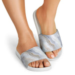 Grey Marble Print White Slide Sandals