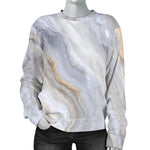 Grey Marble Print Women's Crewneck Sweatshirt GearFrost