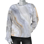 Grey Marble Print Women's Crewneck Sweatshirt GearFrost