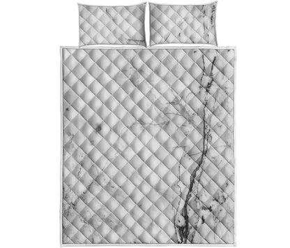 Grey Marble Stone Print Quilt Bed Set