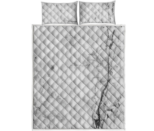 Grey Marble Stone Print Quilt Bed Set