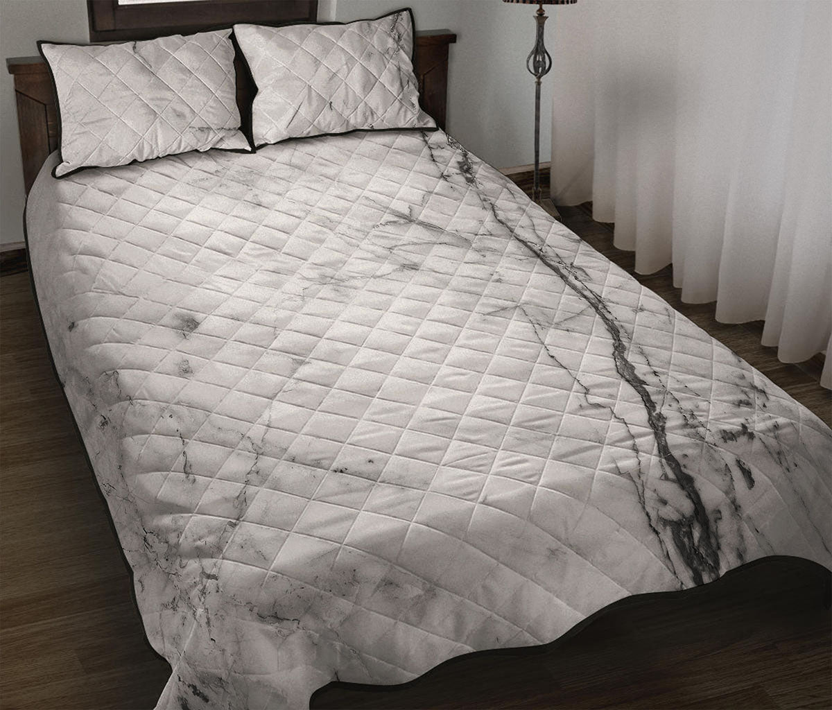 Grey Marble Stone Print Quilt Bed Set