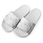 Grey Marble Stone Print White Slide Sandals