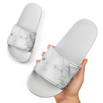 Grey Marble Stone Print White Slide Sandals