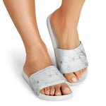 Grey Marble Stone Print White Slide Sandals