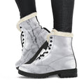 Grey Marble Stone Print Faux Fur Leather Boots