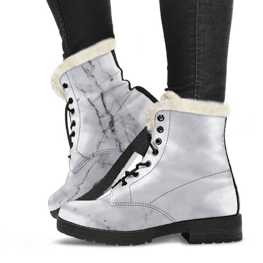 Grey Marble Texture Print Comfy Boots GearFrost