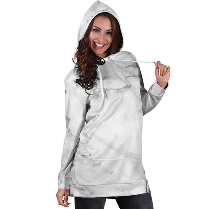 Grey Marble Texture Print Hoodie Dress GearFrost