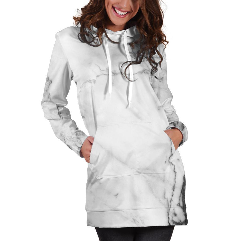 Grey Marble Texture Print Hoodie Dress GearFrost