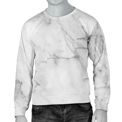 Grey Marble Texture Print Men's Crewneck Sweatshirt GearFrost